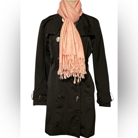 7th Avenue Design Studio New York & Co. Women's Black Double Breasted Raincoat M - Picture 6 of 16